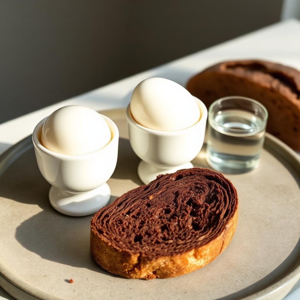 Soft-boiled eggs and dark sourdough