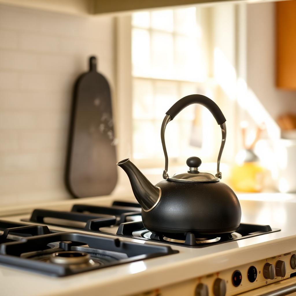 Black kettle on a vintage stove